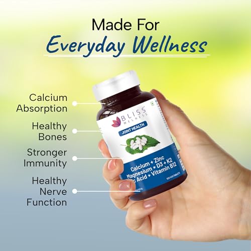 Image of Bliss Welness Calcium Magnesium Zinc Vitamin D3 K2 & B12 Folic Acid | Joint Support Bone Strength Pain Relief Ortho Care | For Men & Women Health Supplement - 120 Vegetarian Tablets.
