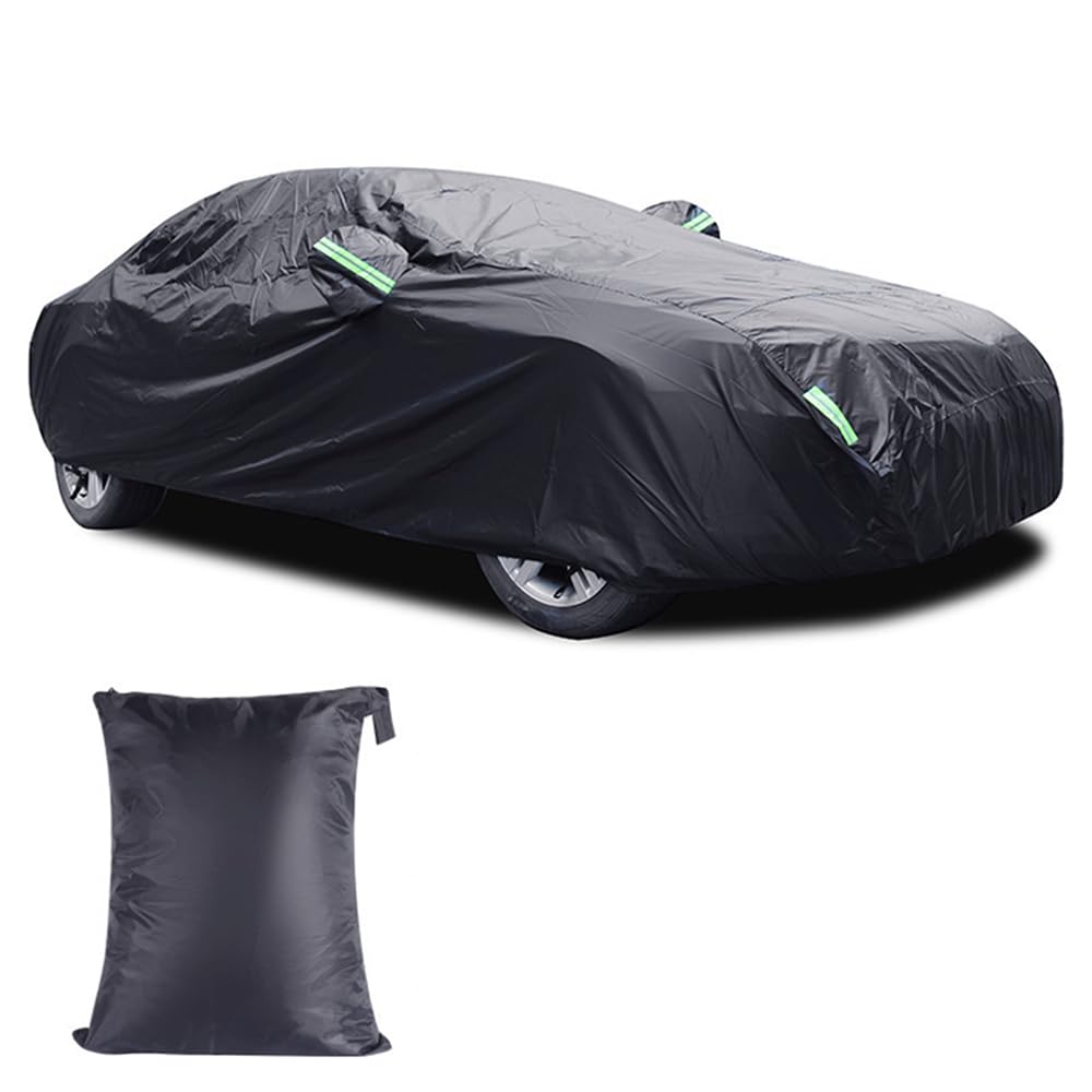 TOMVAES Car Cover, Full Car Cover Sunscreen UV Protection, Vehicle Body Cover with Mirror Pocket, Warning Strip, All Weather Car Cover for Snow Rain Dust Hail Protection, XXL, 580 * 175 * 120cm, Black