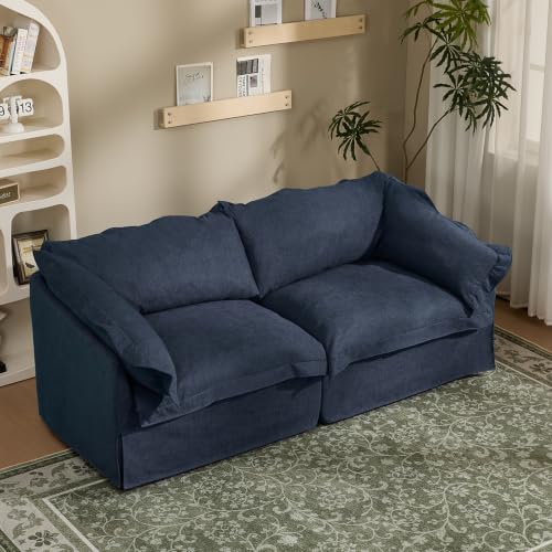 Orcalic French Farmhouse 3-Piece Living Room Furniture Set, 2-Seater Sofa with Accent Chair and Storage Ottoman, Slipcovered Sectional Sofa Set for Living Room, Navy Blue