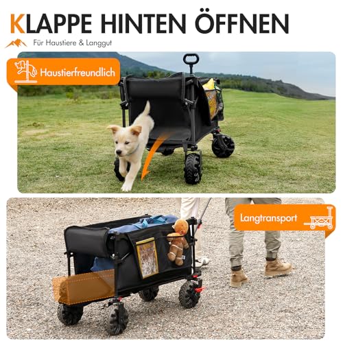 PORTAL Bollerwagen faltbar mit Dach 350L 122KG Klappwagen Handwagen klappbar schnellspannere breite Reifen mit Getränkehalter Sonnenschutz für Ausflug Strand Camping Einkaufen – Bild 7