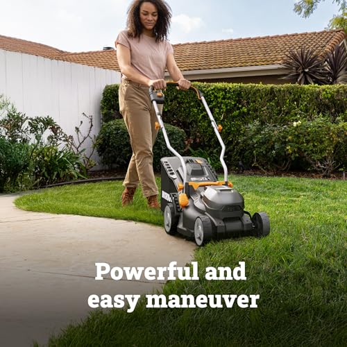 Worx Drahtloser Rasenmäher, 14 Zoll Elektro Rasenmäher mit Polsterung und Tasche, 20 V Schubrasenmäher mit 6-stufiger Höhenverstellung… – Ansicht 2