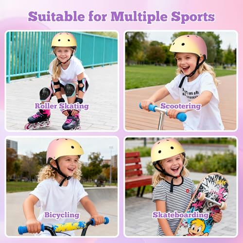 Image of Kids Bike Helmet Set Adjustable for Children, Boys, Girls and Teenagers Aged 3-14 Years Includes Elbow, Knee, Wrist Guards Children's Helmet Protection Set for Bikes SkateboardsRollerskates