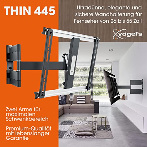 Vogel's Thin 445 schwenkbare TV-Wandhalterung für 26-55 Zoll (66-140 cm) Fernseher, schwenkbar bis zu 180°, neigbar, max. 18 kg, max. VESA 400 x 400, ultradünne TV Halterung, TÜV-Zertifiziert – Bild 3