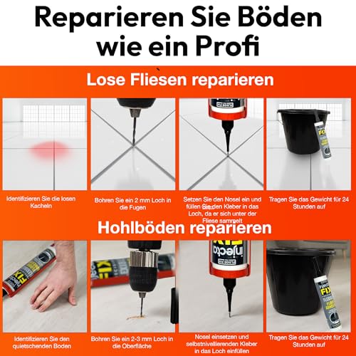 Floor-Fix Pro Injectafix 300 ml – Präzisions-Injektionskleber | Reparatur von losen und hohlen Fliesen | Holz-, Laminat- und Vinylböden | Präzisionsdüse 1,9 mm für unauffällige Reparaturen.