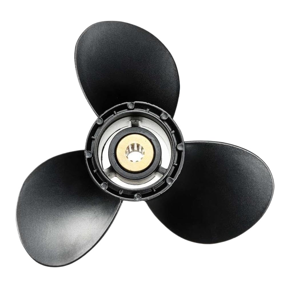 Hélice fueraborda 58100-93723-019 Compatible con 8-20 motores fueraborda 9 1/4 X 9 Aluminio 3 Negro 10 dientes estriados R Rotación