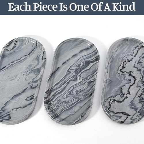 Image of Koville Natural Marble Tray, 12 inchx6 inch Decorative Tray for Countertop, Catchall for Perfume, Candles, Jewelry Dish Elephant Grey