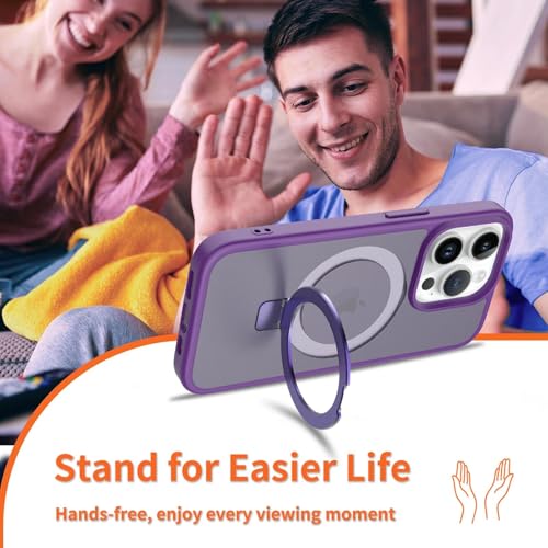 Image of Magnetic for iPhone 13 Pro Case & iPhone 14 Pro Case, 6.1 inch, Compatible with MagSafe, Rugged Kickstand, Not-Yellowing Military-Grade Protection, Matte Purple