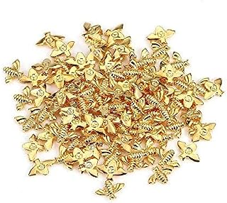 DEWIN Bee Nail Art,Small Bumble Bees Nail Art Metal Bees 3D Nail Decoration Metal Stick Gold Silver Nail Decals Manicure 100Pcs/Bag (Gold)