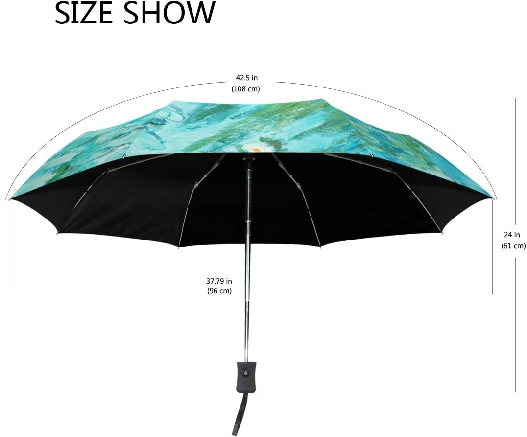 WOOR Oil Painting Windproof Travel Umbrellas Auto Open Close 3 Folding Strong Durable Compact Rain Umbrella UV Protection Portable Lightweight Easy Carrying