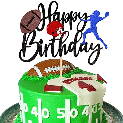 1 PCS Football Cake Topper Glitter Rugby Ball Happy Birthday Cake Topper Touchdown Sport Themed Cake Decoration for Bowl Party Decor Game Day Kids Birthday Party Decorations Supplies