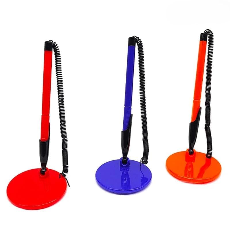 Prescent 2pc Random Color Round Design Desk Pen for Desk reception easy to use and store pen (pack of 2, Random Color)