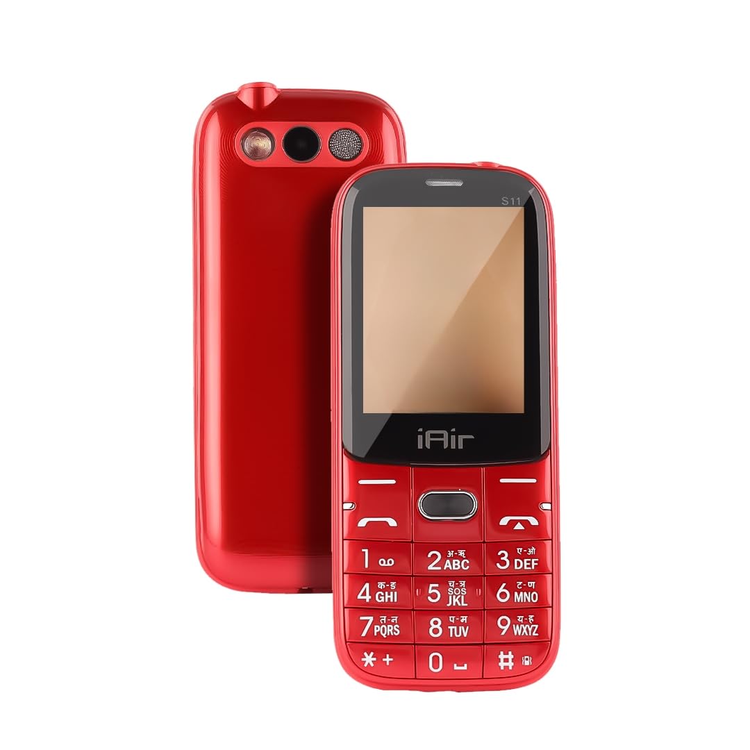 IAIR S11 Dual Sim Basic Feature Mobile Phone with Big Battery, Camera, Video Player, Mp3,Expandable Memory Keypad Mobile Phone-Red