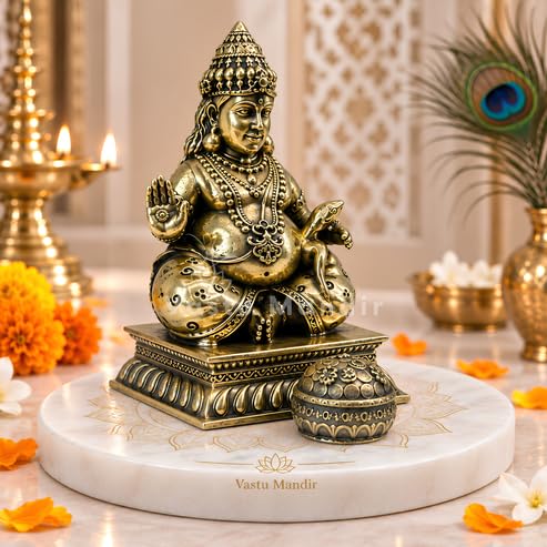 Image of Brass Dhan Kuber Ji Idol, Vastu Remedy for Wealth (3 Inch, 144 g)