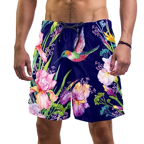 Short de plage homme VERED au motif fleurs d'iris et colibri