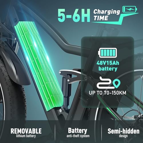 HITWAY Vélo électrique 26" 4,0 Fat Tire, VTT Électrique E-Bike avec Batterie au Lithium Amovible 48V 15Ah, 250W, 7 Vitesses,jusqu'à 70-150km, APP, NFC – Image 3