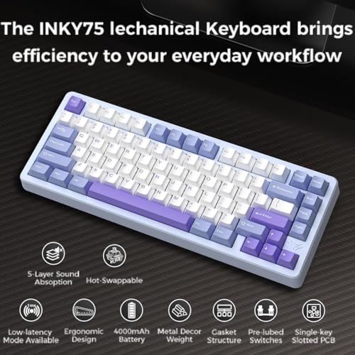 Image of MK INKY75 CNC Aluminum Mechanical Keyboard Triple-Mode Connectivity Gaming Keyboard, 75% Layout Mechanical Keyboard,with Superior Acoustics, Creamy Sounding, RGB /HMX /4000mAh(Blue)