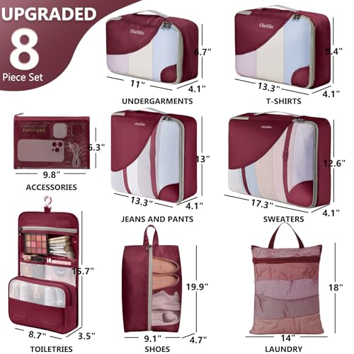 Image of OlarHike 8 Set Packing Cubes for Travel,Gifts for Women Mom,Anti-Tearing Suitcase Organizer,with Over 1000 pcs Mesh Holes,Vacation Essentials & Accessories for Cruise Ship