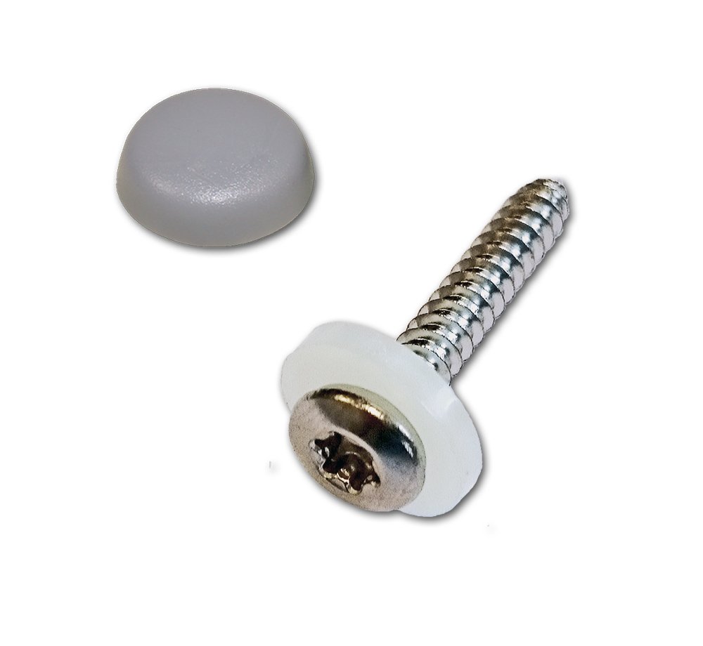 500 Fensterbankschrauben mit Abdeckkappen und Dichtscheibe Edelstahl A2 - Torx (TX) - inkl. Abdeckkappen grau