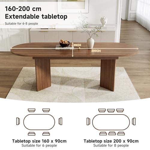 ModernLuxe Extendable Dining Table with Rounded Corners and Thickened Tabletop, Kitchen Table for 6–8 People, Simple Style, Walnut Finish, 160–200 x 90 x 75 cm - Image 3