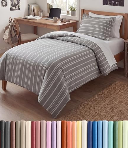 Image of Duvet Cover Queen Size Set - Extra Soft Queen Duvet Cover 90 inch x 90 inch with 2 Pillow Shams for Women, Men, Kids & Teens - Hotel Luxury w / Zipper Closures & Ties - Comfy, Cozy & Breathable (Beige Stripes)