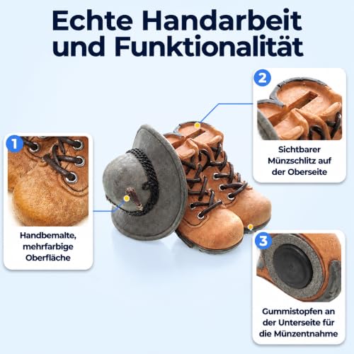 Foto von Dragimex Wunderschöne Box-Wanderstiefel, Spardose, Wanderschuhe, Wanderkasse mit Gummistopfen - Braun - Für Erwachsene, Geschenkliebhaber