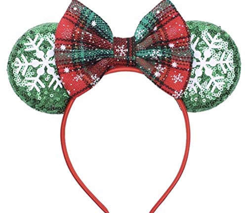 Image of CLGIFT Rose gold Minnie Ears,Pick your color, Iridescent Minnie Ears, Silver gold blue minnie ears, Rainbow Sparkle Mouse Ears,Classic Red Sequin Minnie Ears (Christmas Green)