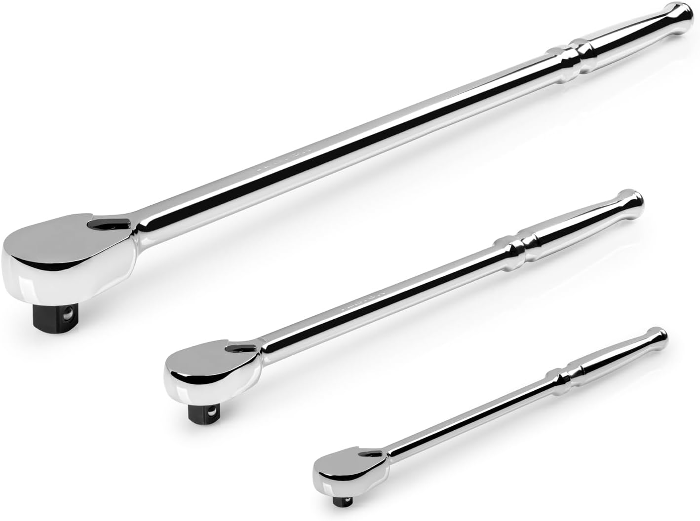 TEKTON 1/4, 3/8, 1/2 Inch Drive Non-Quick-Release Long Ratchet Set, 3-Piece (9, 12, 18 in.) | SRH99003