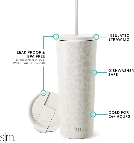 Vista 2 de Simple Modern Insulated Tumbler with Lid and Straw Iced Coffee Cup Reusable Stainless Steel Water Bottle Travel Mug Gifts for Women Men Her Him