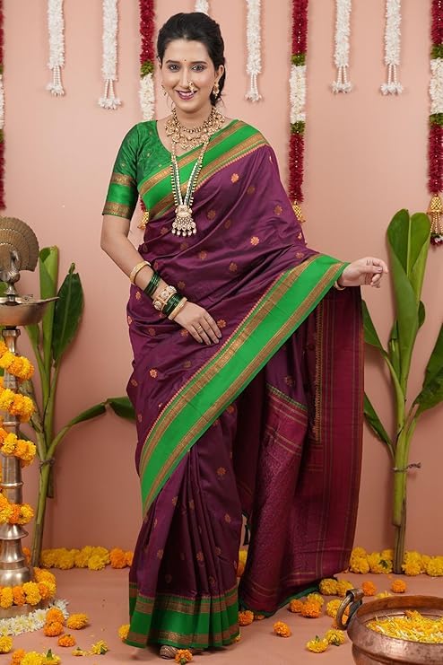 Image of Dharmavaram Pattu Paithani Saree Pure Silk Zari Weaving Floral Border Rich Pallu With Blouse Piece