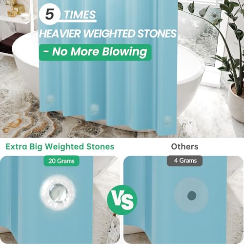 Image of AmazerBath Teal Shower Curtain Plastic 72x72 Inches, Premium PEVA Shower Curtain with 3 Big Weighted Stones and 12 Rustproof Grommets