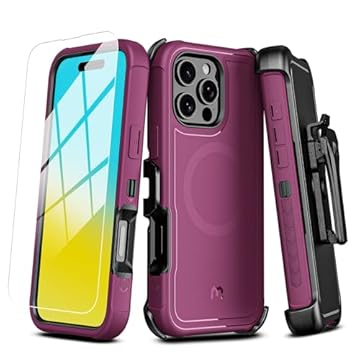 M MYBAT PRO Capa Maverick Series para iPhone 16 Pro Max com clipe para cinto, [compatível com Magsafe] com protetor de tela, antiqueda, à prova de choque, com suporte giratório de 360°, proteção