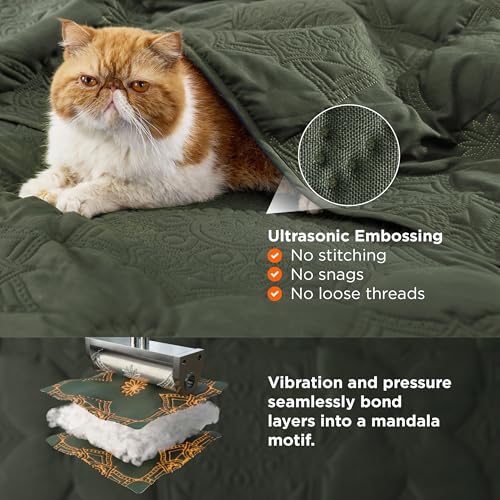 Image of Bedsure King Size Quilt Set - Lightweight Bedspreads King Size, Stitch-Free Ultrasonic Quilting Coverlet, All-Season Olive Green Comforter Set, Pet-Friendly Soft Machine Washable Bedding (106 inchx96 inch)