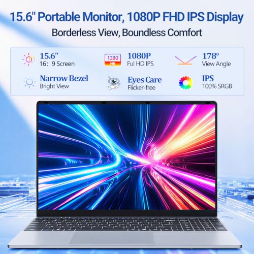 Image of Laptop, 15.6 inch Laptop Computer, Lap top with 1080P FHD Display, Core M3 up to 2.2GHz, UHD Graphics, 8GB RAM 256GB SSD, 180 Open, Win 11 Pro /Office, Mini HDMI, Thin & Light Silver Notebook PC