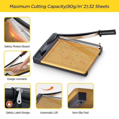 Cortador de papel de guilhotina de madeira de 30,5 cm, aparador de papel de base de madeira resisten