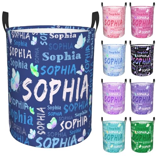 Image of Custom Name Laundry Hamper, Personalized Laundry Basket with Name for Laundry Room Dorm Bedroom, Customized Name Dirty Clothes Hamper with Handles for Clothes Toy Boys Girls Men Women