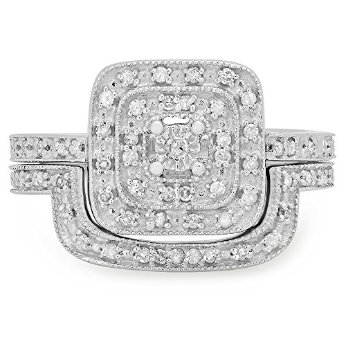 Dazzlingrock Collection 0.30 Carat (ctw) Round White Diamond Ladies Bridal Halo Style Engagement Ring Set 1/3 CT, Sterling Silver3