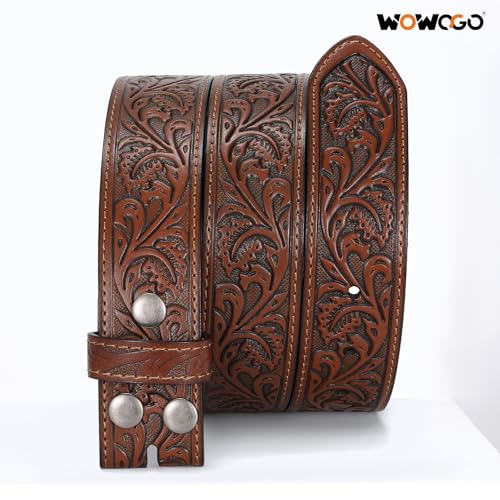 Women Men Western Belt Strap Genuine Leather Cowboy Cowgirl Floral Embossed Belt Strap2