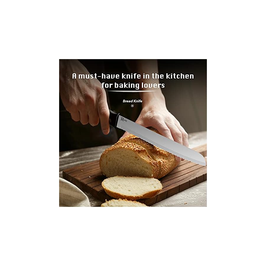 Randalfy Kitchen Knife Set with Block, 7 Pieces Chef Knife Set with Knives, Scissor, Block for Meat/Vegetables/Fruits Chopping, Slicing, Dicing&Cutting