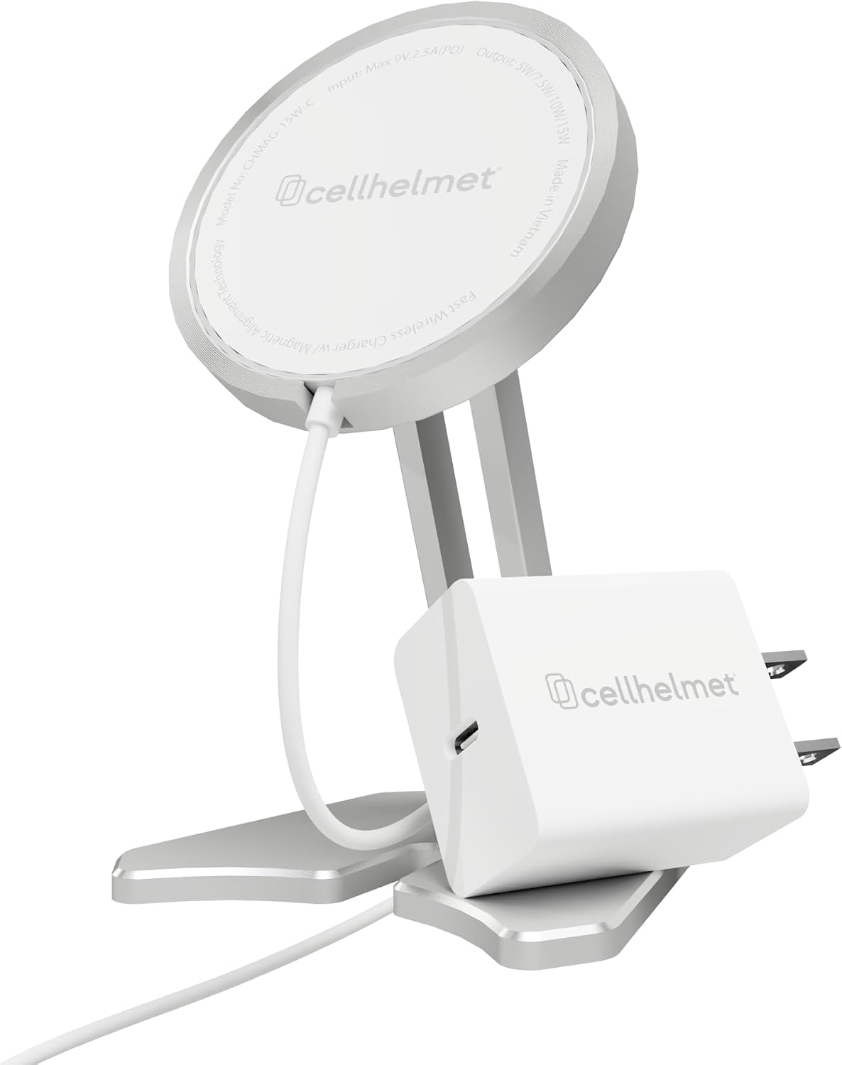 cellhelmet Power Bundle | 20W Fast Charging Wall Adapter, 15W MagSafe-Compatible Wireless Charging Pad & Aluminum Desk Stand