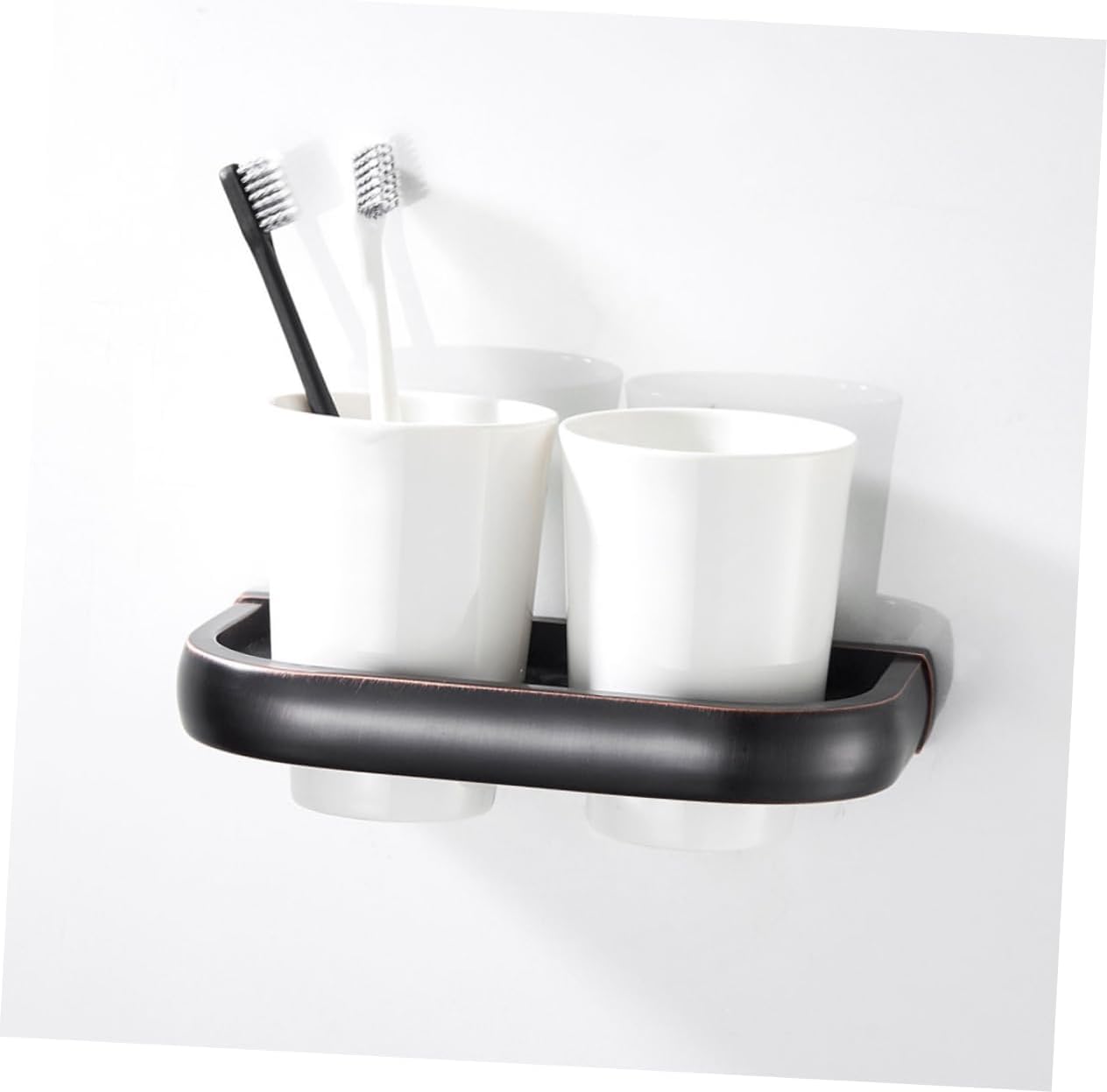 Wall-Mounted Toothbrush Cup Holder Vintage Double Cup Rack Tumbler Holder Toothbrush Organizer for Bathroom Black