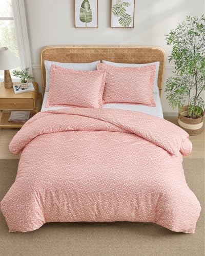 Image of Duvet Cover Twin /TXL Size Set - Extra Soft Floral Duvet Cover 68 x 90 with 1 Pillow Sham - Comfy, Cozy Breathable Floral Bedding Set - Hotel Luxury & Fade Free w / Zipper Closures & Ties - Pinkfield