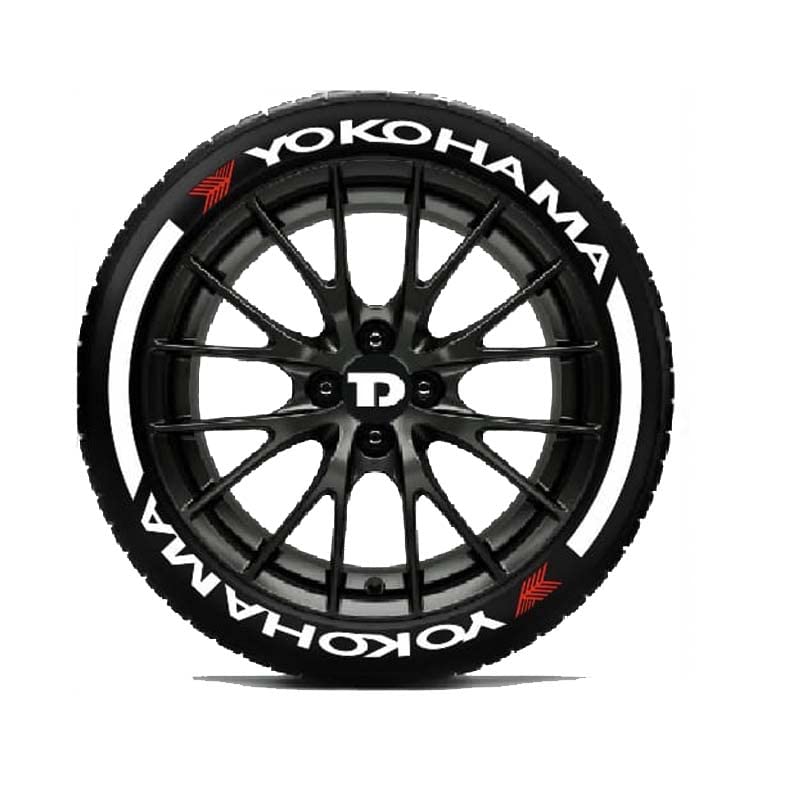 Image of Customized Permanent Rubber Tyre 3D Stickers for Car Tyre Design - YOKOHAMA + Stripes White