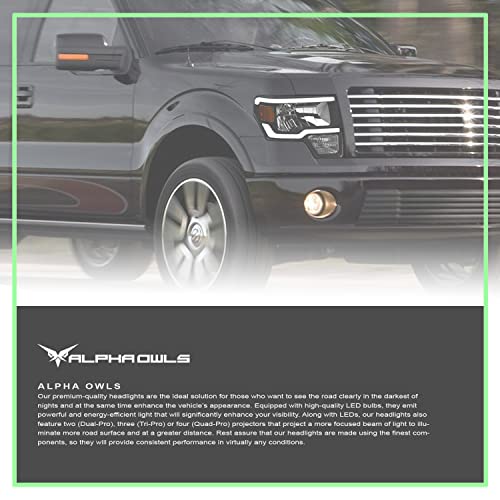 Alpha Owls Crystal Headlights with White LED Strip|Compatible With 2009-2014 Ford F150|8743089|Black Amber by Alpha Owls - Image 7