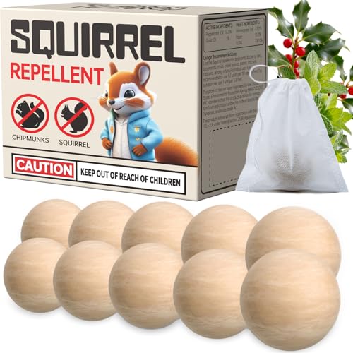 Squirrel Repellent Outdoor, Natural Squirrel Deterrent for Plants, Attic & Bird Feeders, Safe Around Kids & Pets, Helps Keep Squirrels Chipmunk Away from Yard & Garden – 10 Balls
