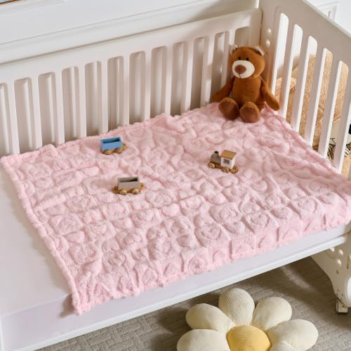 Image of 5 Pcs Baby Blanket Heart Checkered Ultra Soft Gift-Ready Plush for Newborns, Nursery & Stroller 30 inchx40 inch Light Pink