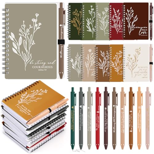 Kosiz 30 Sets Christian Gifts Bulk Christmas Appreciation Gifts Religious A6 Spiral Notebook Journaling Study Supplies Scripture Notepad Ballpoint Pen for Birthday Christmas (Joyous Colors)