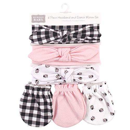 Hudson Baby Girls 12Pc Cotton Headband and Scratch Mitten Set, Lady Bug Xoxo, 0-6 Months2