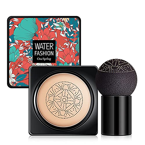 Mushroom Head Air Cushion CC Cream Foundation, Moisturizing BB Cream Concealer Makeup Base Long Lasting with Mushroom Makeup Sponge, Matte Concealer Foundation Easy to Apply (Natural Color)