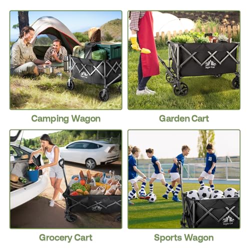 Image of Night Cat Collapsible Wagon for Camping: 150L Garden Gart with Wheels Heavy Duty - Folding Utility Wagon for Outdoor