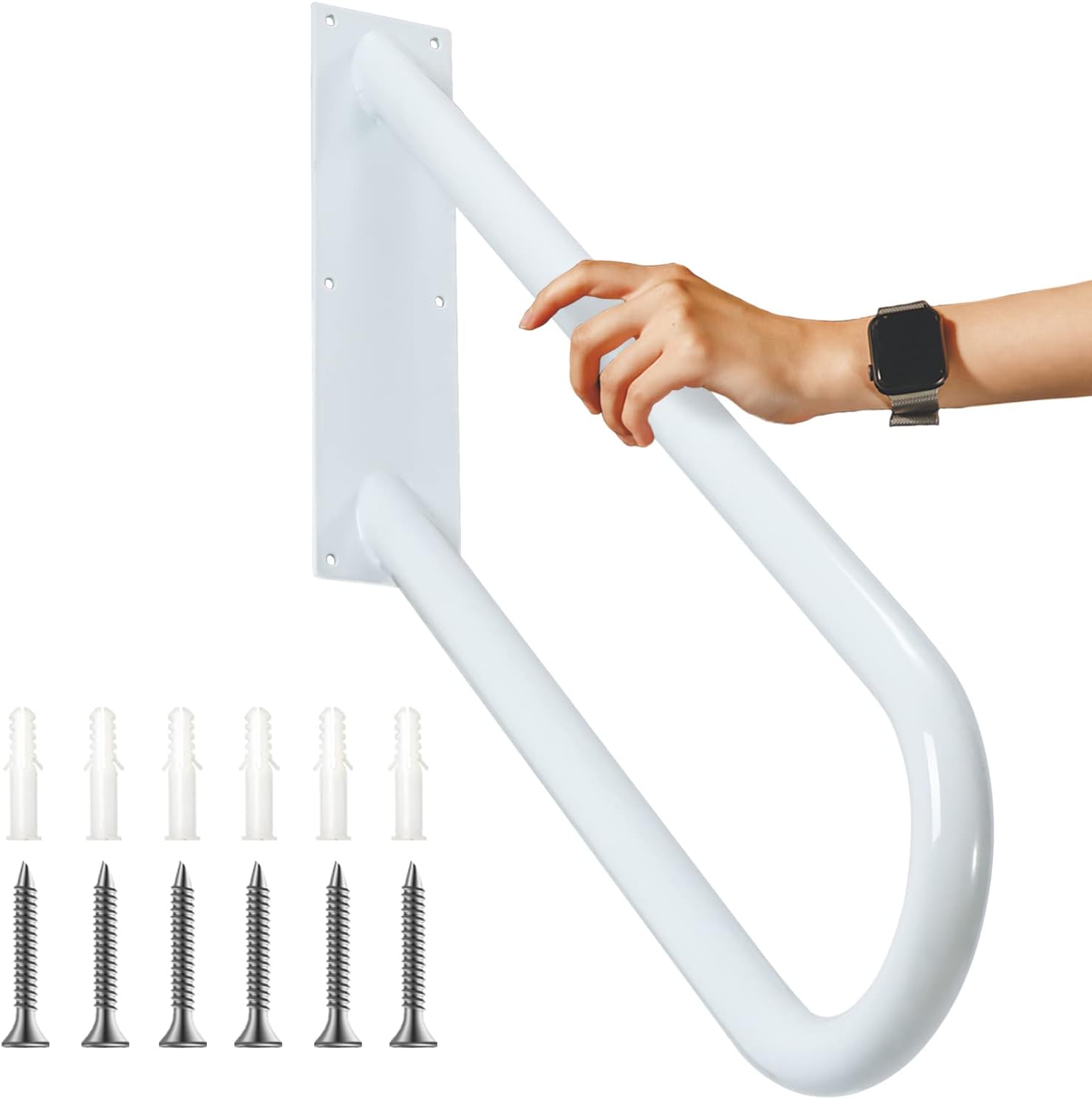 Handrail for 1-3 Step Stairs, Wall Mount handrails for Outdoor Steps, Garage Railing with White Powder Coat Finished, Suitable for Garden?Yard and Garage?27.5" Length,?1.3, White, 1PC? 1 White-27.5"